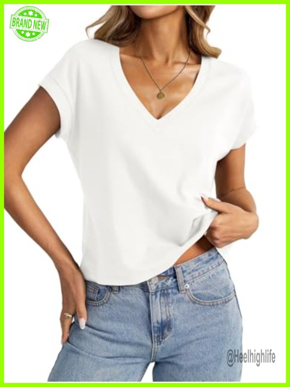 Womens Cotton Crop Top Loose Fit V Neck Cap Sleeve T-Shirt Summer